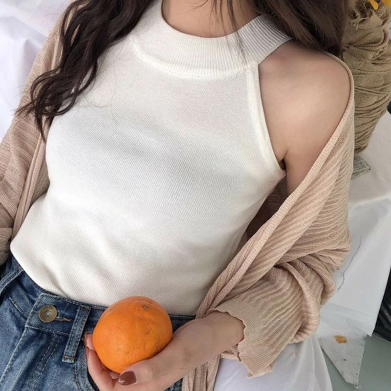 挂脖针织吊带背心女西装内搭设计感小众外穿冰丝无袖上衣打底衫潮