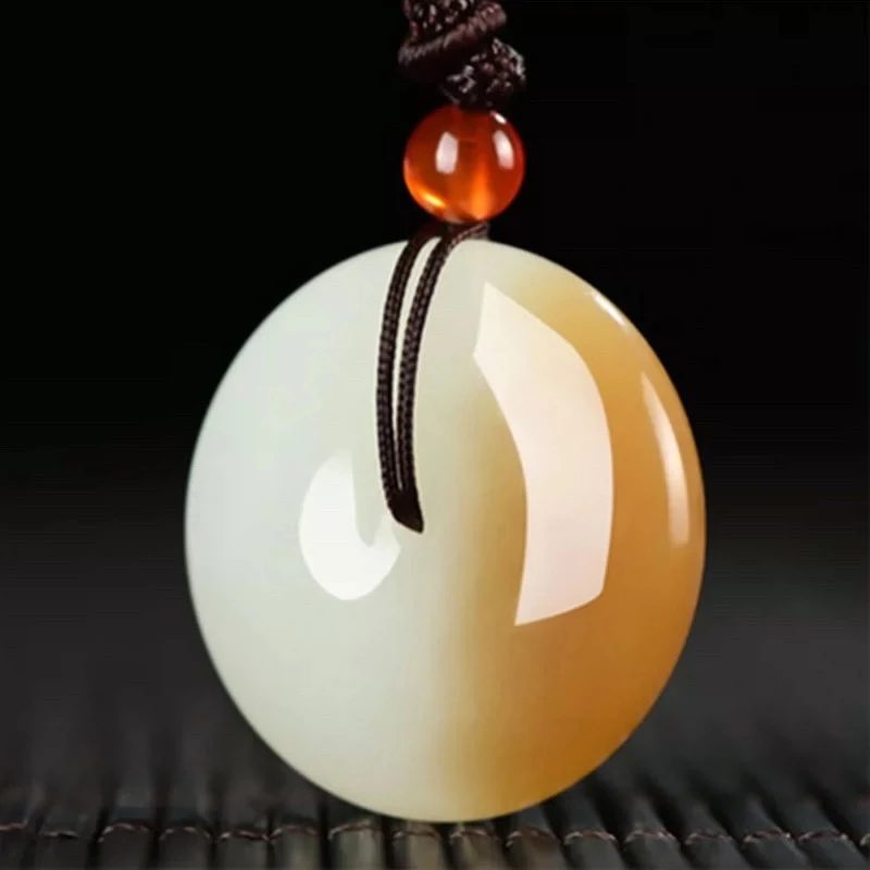 （35mm）渐变鸡油黄平安扣毛衣链金丝玉情侣款一口糖渐变男女同款