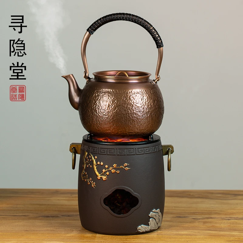 纯手工铜壶烧水壶加厚紫铜养生煮茶壶家用铸铁炭火炉老式煮茶炉