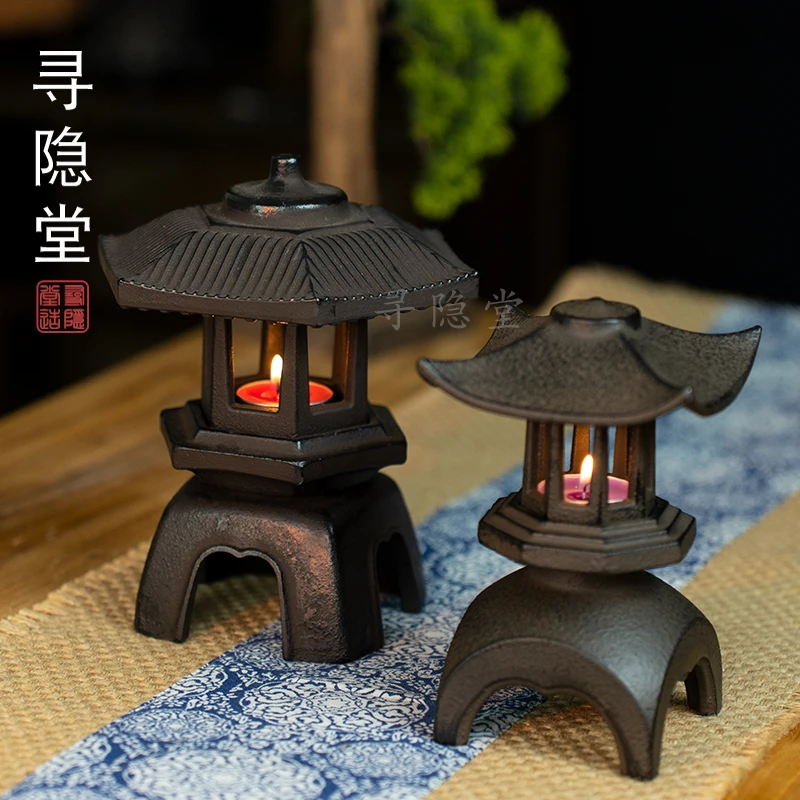 日式铸铁仿古宫灯长安灯酥油灯茶室摆件禅意雪见灯民宿装饰铁艺灯