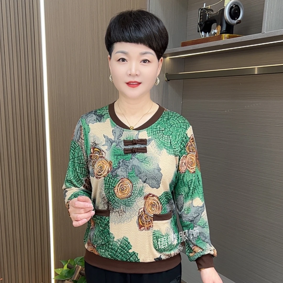 2024新款时尚洋气休闲百搭早秋宽松长袖妈妈装F8607