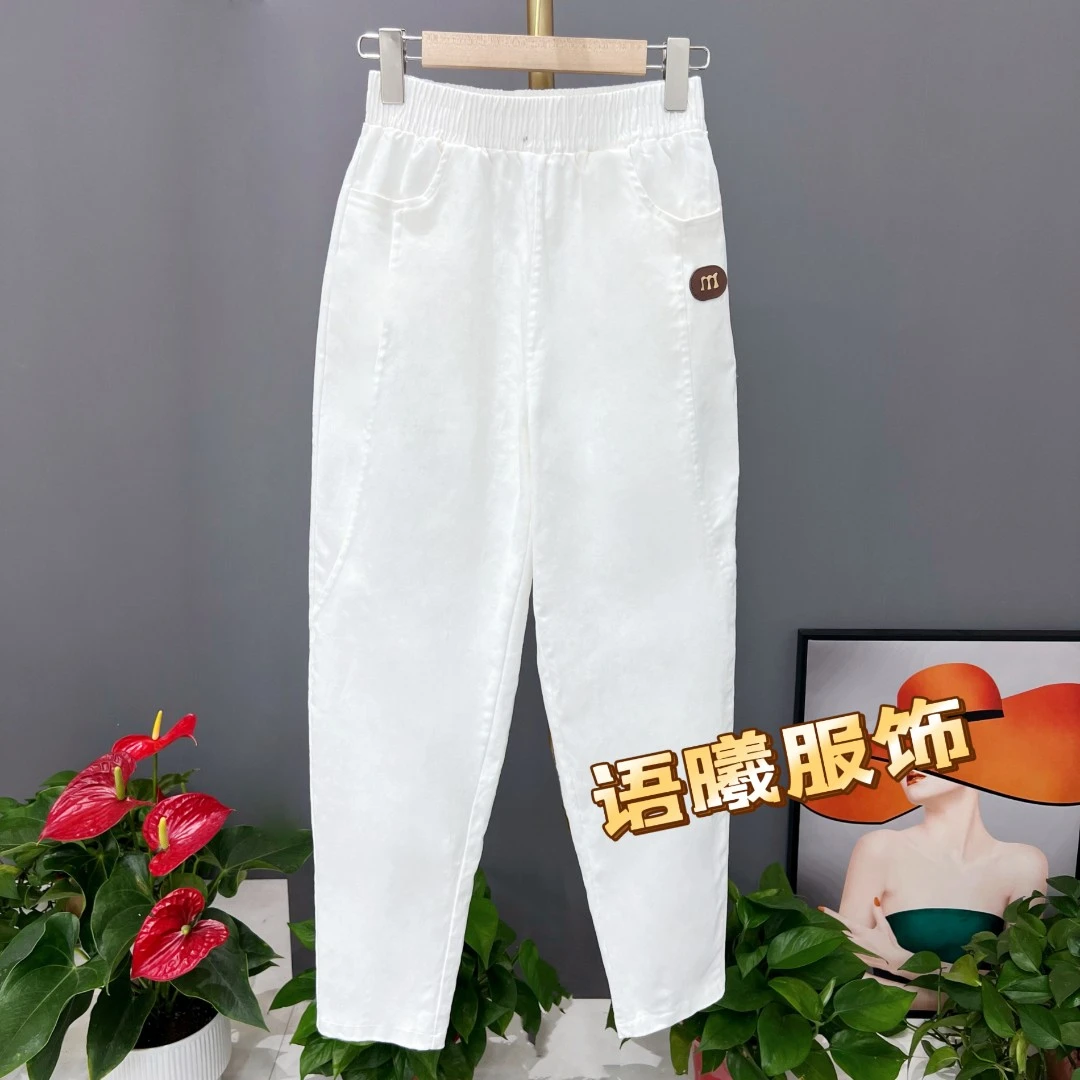 京翊中老年妈妈春季显瘦白色高腰弹力百搭时尚休闲裤女F8836