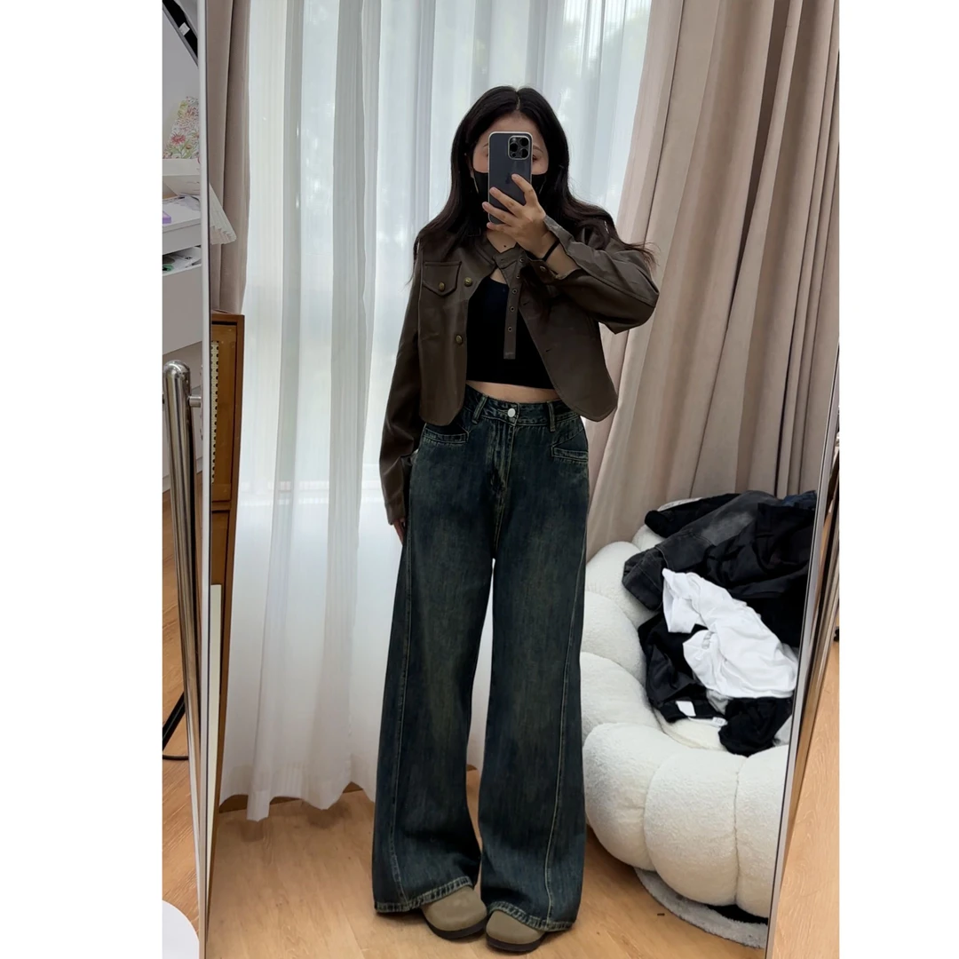 小个子弯刀阔腿裤女2025早秋新款高腰显瘦宽松遮肉百搭垂感拖地裤