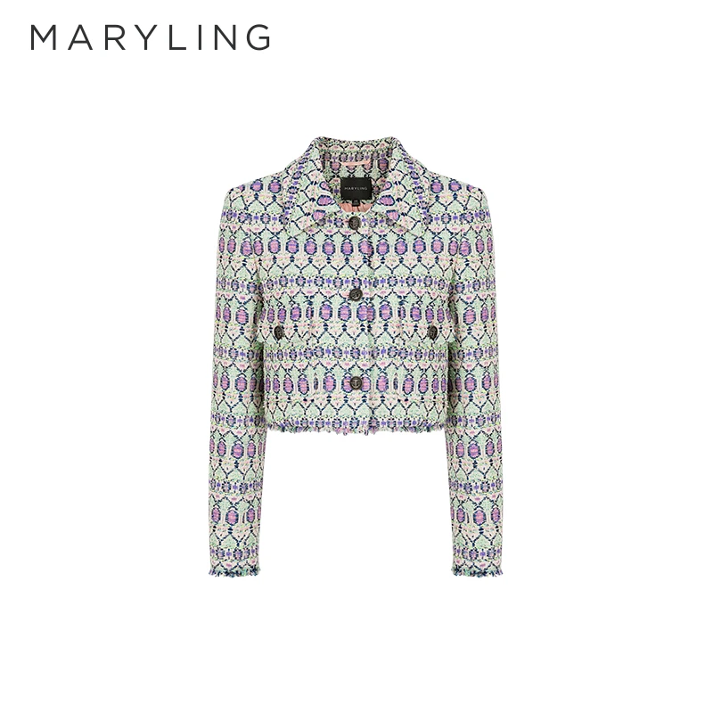 MARYLING玛俪琳24初春新品香芋紫粗花呢气质长袖短外套A1EAW14220