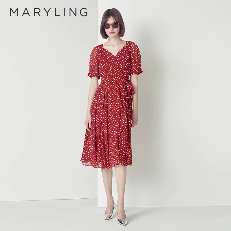 MARYLING玛俪琳女装时尚新品气质心形领法式优雅连衣裙A1CFW61120