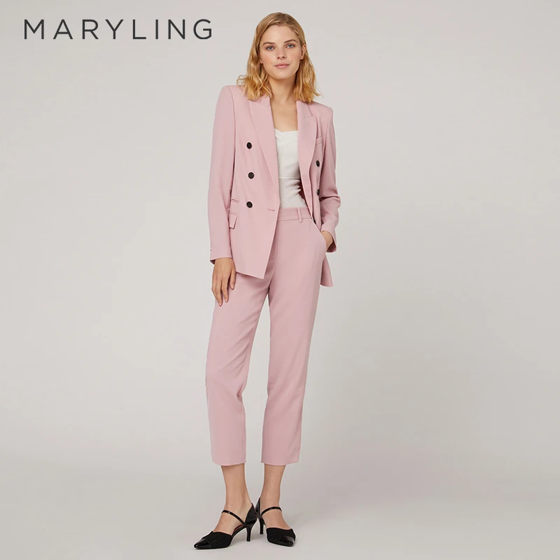 MARYLING玛俪琳设计师气质甜美樱花粉撞色双排扣西装A1CCW14430