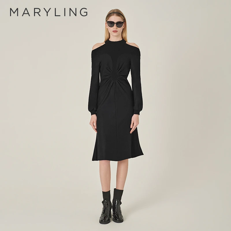 MARYLING玛俪琳2024冬季新品修身收腰鱼尾下摆连衣裙A1EIW62900