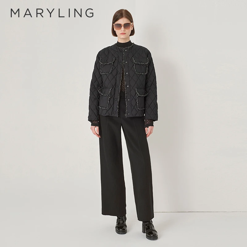 MARYLING玛俪琳时尚气质黑色圆领短款羽绒服A1DGW96160