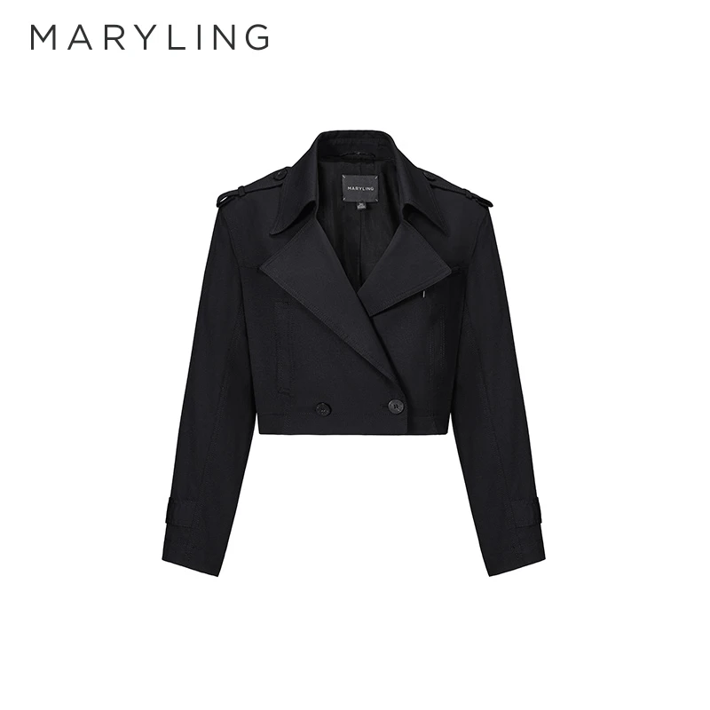 MARYLING玛俪琳秋季经典百搭黑色外套双排扣短款夹克A1CGW14050
