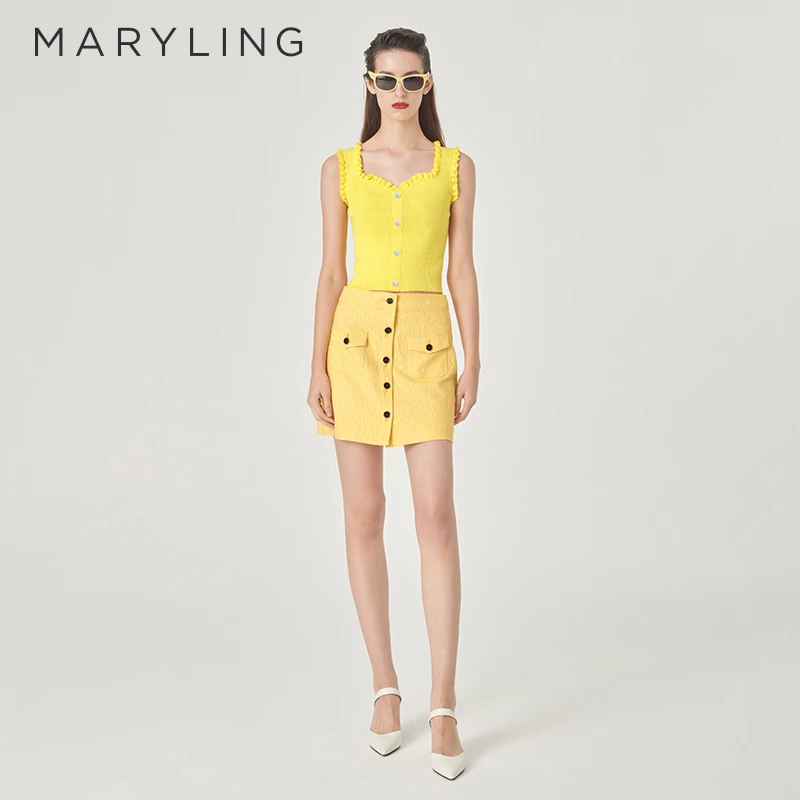 MARYLING 玛俪琳2024夏季新品彩色牛仔提花A字半身裙女A1ECW70270