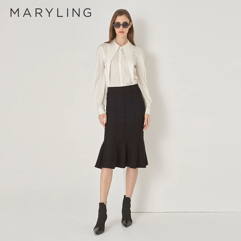 MARYLING玛俪琳初秋复古时尚米白色剪刀领设计宽松衬衫A1DGW20290