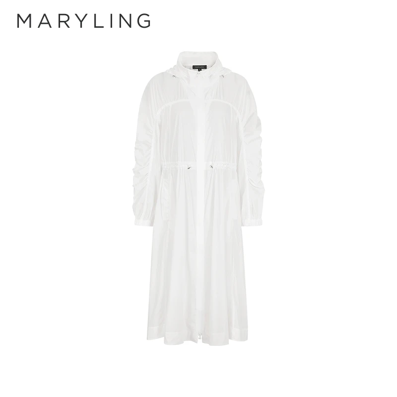 MARYLING玛俪琳2024夏季新品风感波粒白色连帽长款外套A1ECW14540