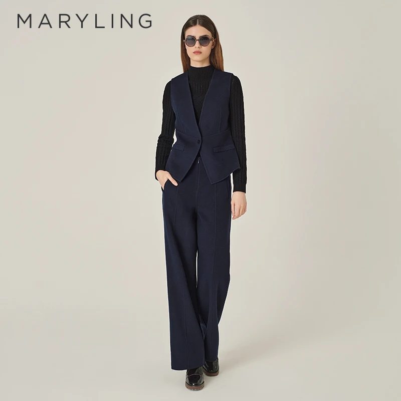 MARYLING玛俪琳2024初冬新品时髦老钱风深V领收腰马甲A1EHW28030