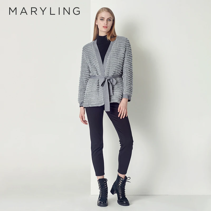 MARYLING 玛俪琳冬季优雅气质烟灰色女士水貂毛外套A1CHW9S090