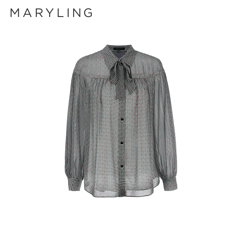 MARYLINGMARYLING玛俪琳春季黑白千鸟格时尚印衫式衬衣A1CAW20050