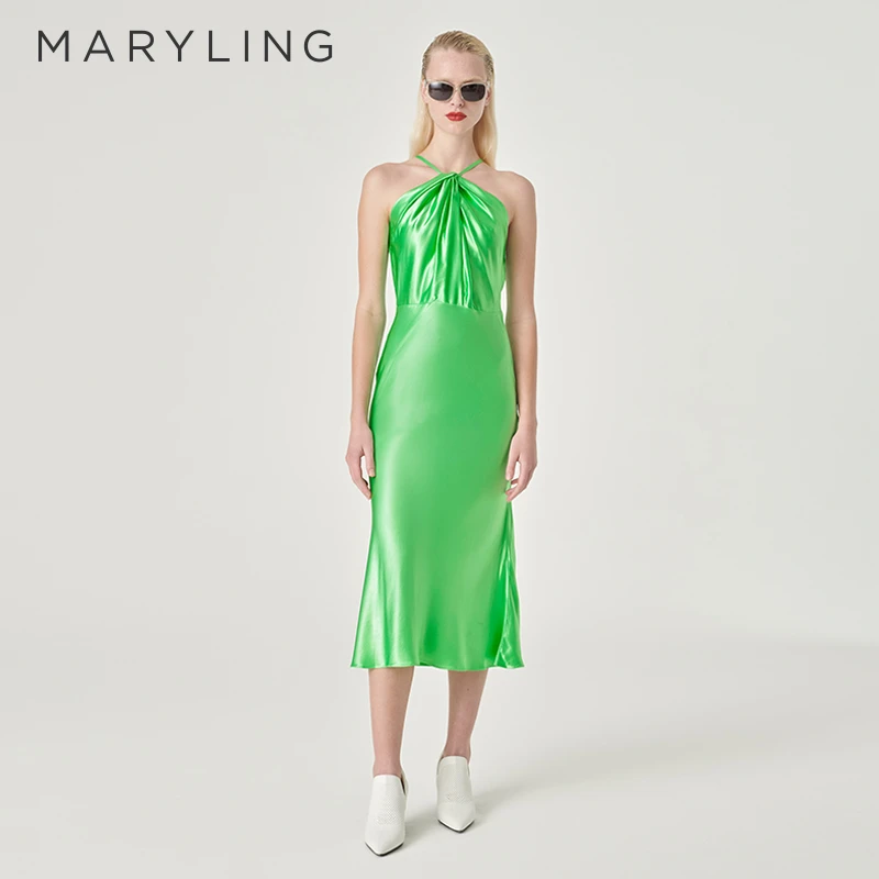 MARYLING  玛俪琳24春季浪漫冰绿色薄荷曼波鱼尾连衣裙A1EBW61110