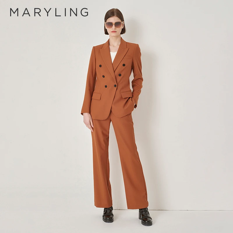 MARYLING玛俪琳女装初秋新品高级通勤枫叶橘翻尖领西装A1DFW10070