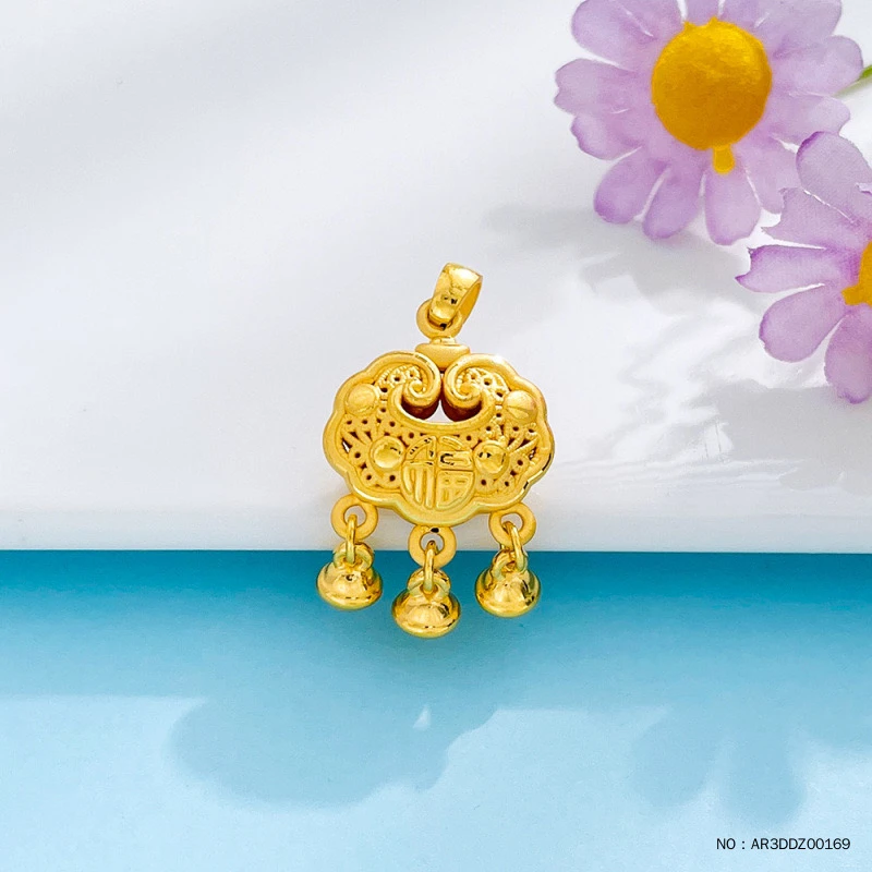 足金福字铃铛锁灵动百搭手工古风祥云锁精致时尚吊坠