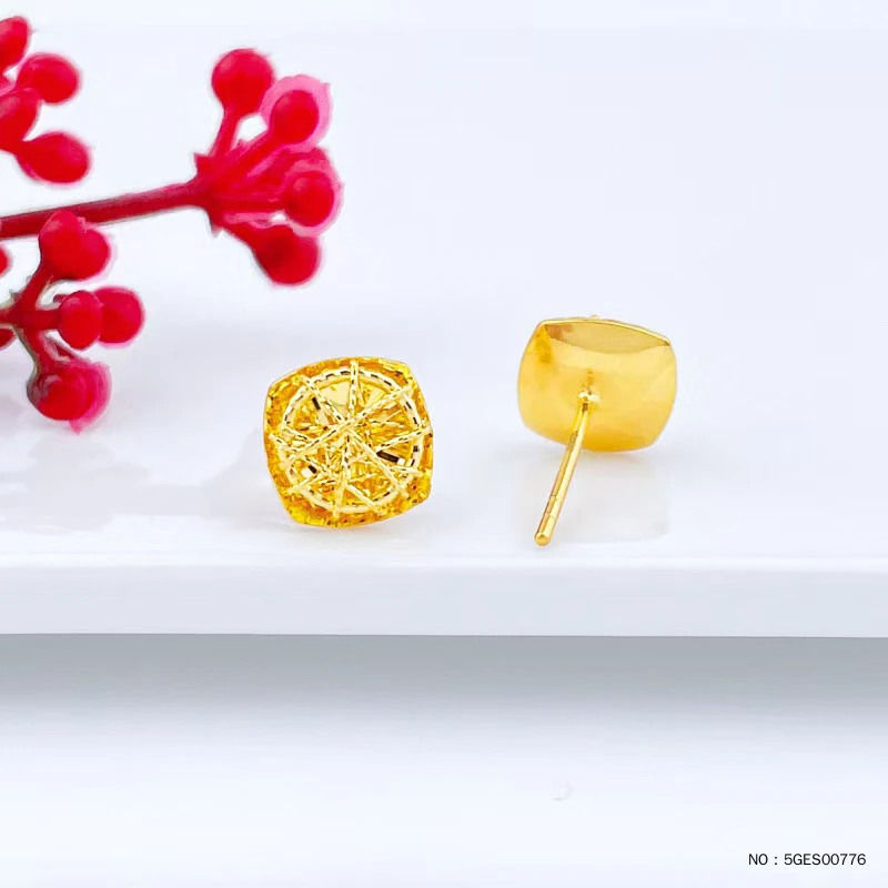 足金花丝方糖直针耳钉