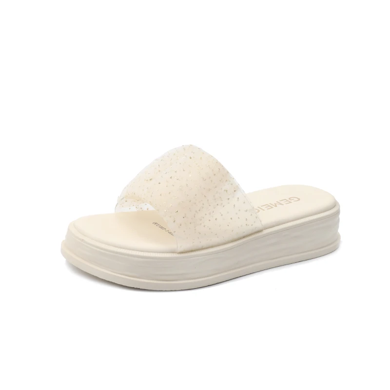 夏季新款时尚厚底外穿一字套脚拖鞋百搭休闲甜美风女沙滩鞋