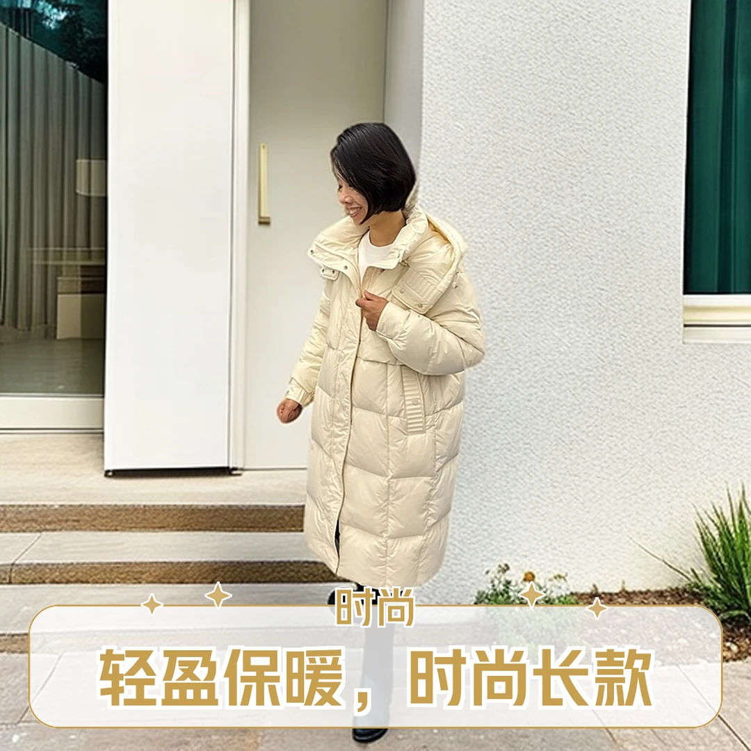 休闲长款外套潮流宽松女士冬装宽松型保暖加厚过膝冬季