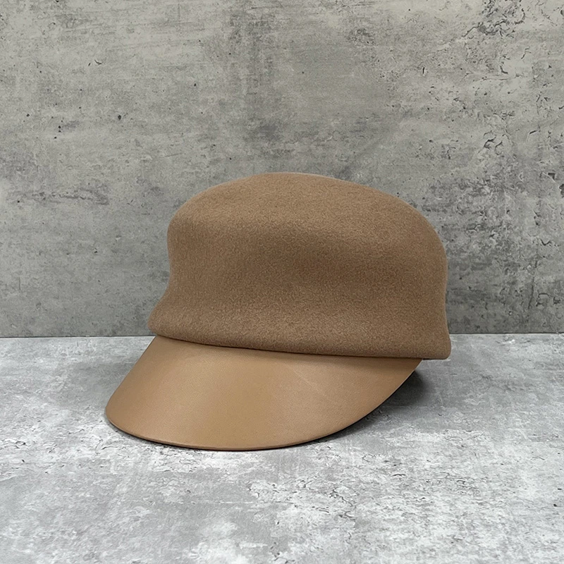 羊毛呢马术帽女秋冬季皮帽檐鸭舌帽气质优雅画家帽立体冬款帽子