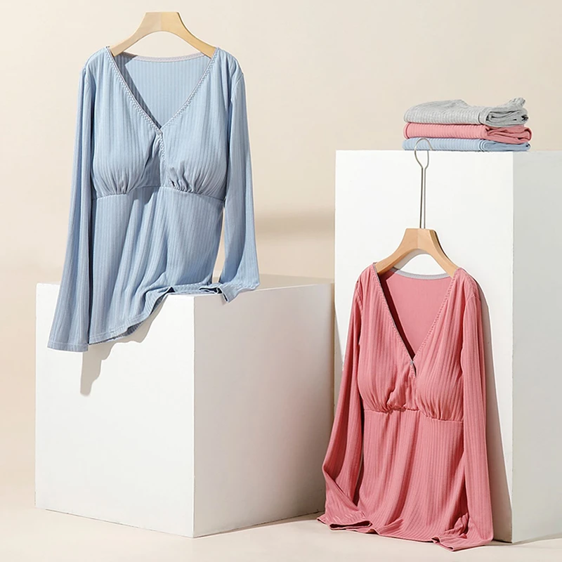 哺乳衣上衣喂奶衣秋冬季孕妇产后哺乳期薄款打底衫睡衣大码月子服