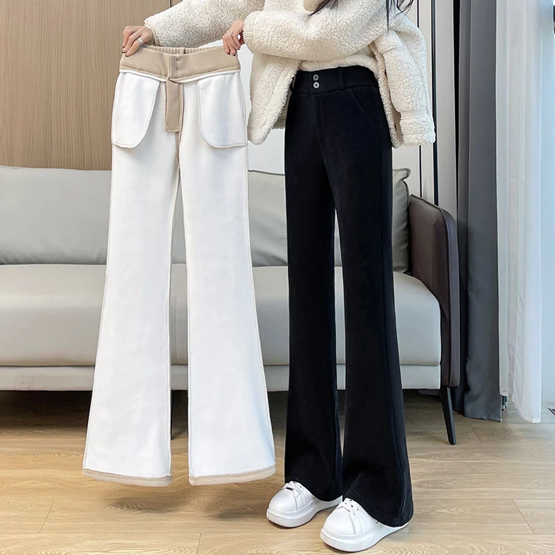 加绒加厚喇叭裤女秋冬裤子2024新款流行爆款潮流阔腿灯芯绒微喇裤