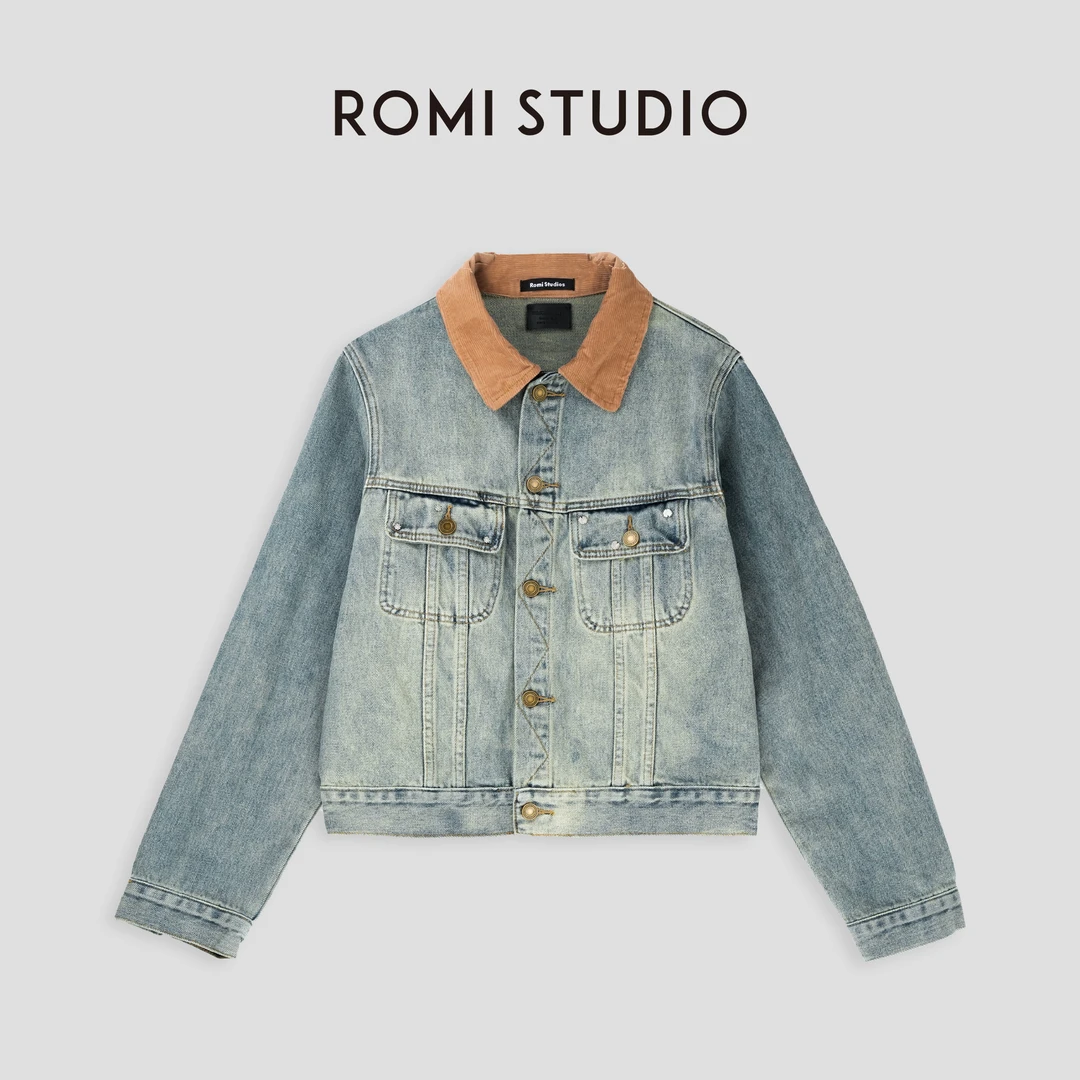 ROMI STUDIO口碑款 撞色拼接水洗复古牛仔外套休闲T8047/T80136