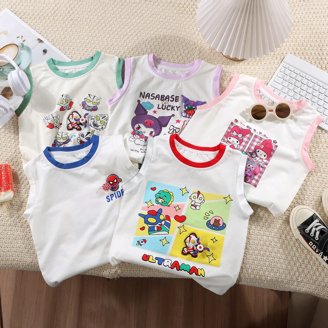 【纯棉】棉质冰感~男女宝无袖卡通印花风扇时尚童装童趣小背心