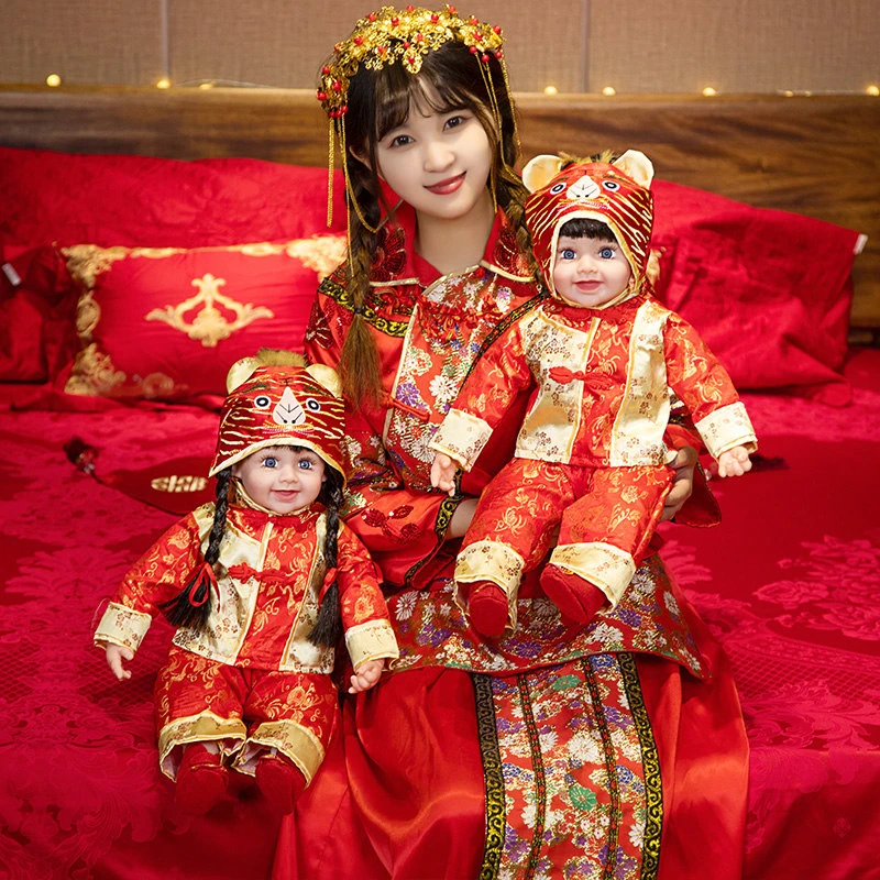 唐装仿真情侣人偶婚庆压床娃娃一对金童玉女结婚礼物婚房高档玩偶
