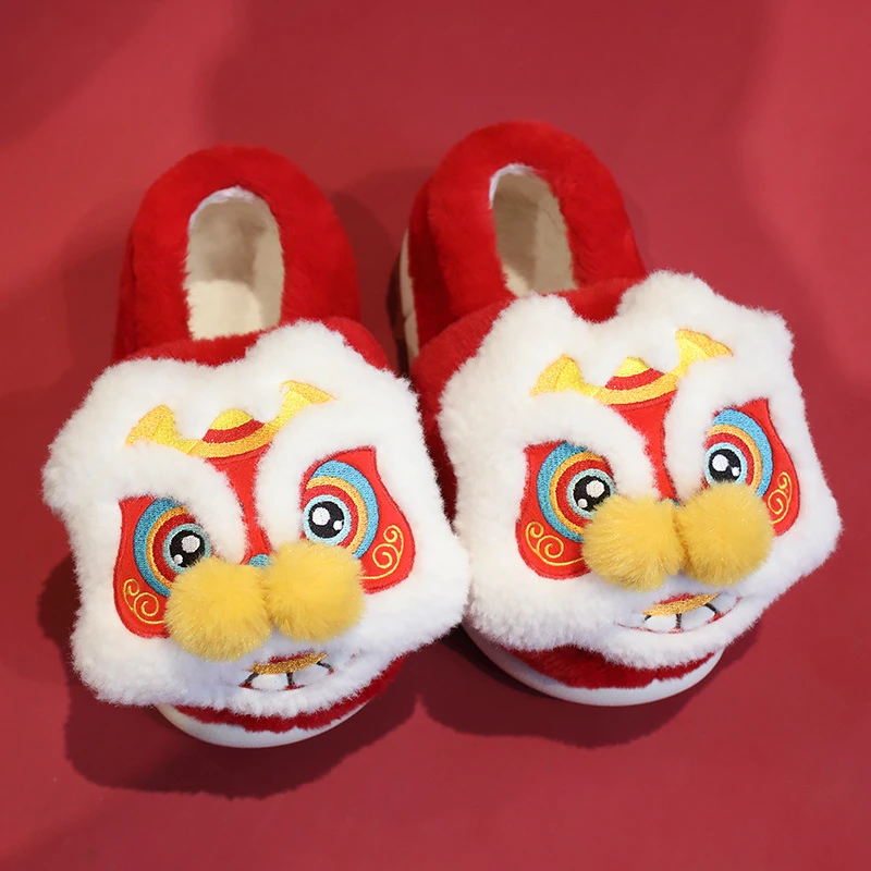 醒狮棉鞋女可爱棉拖鞋包跟加厚保暖国潮男棉拖鞋情侣款毛绒棉鞋