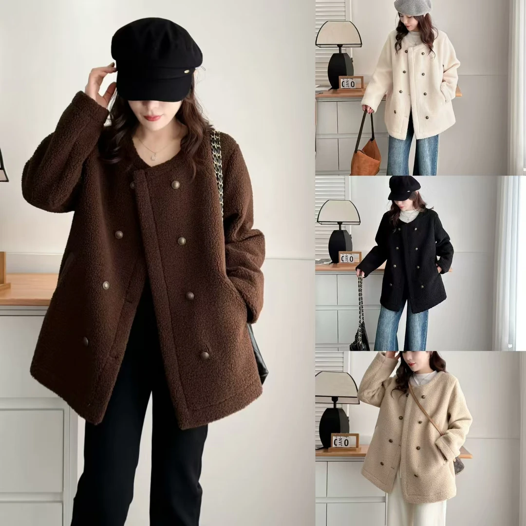 新款大码显瘦气质休闲时尚百搭宽松颗粒绒韩版外套2458