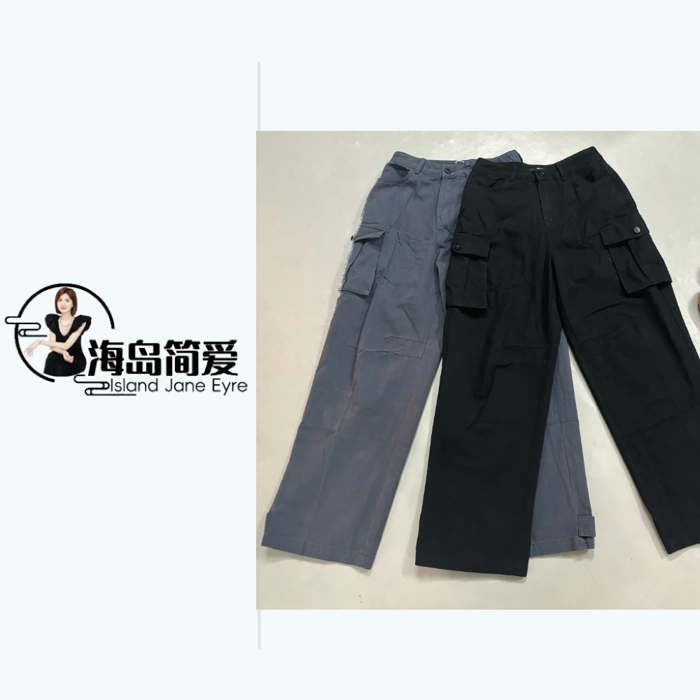 工装裤女高腰宽松显瘦大口袋直筒休闲裤子 9518