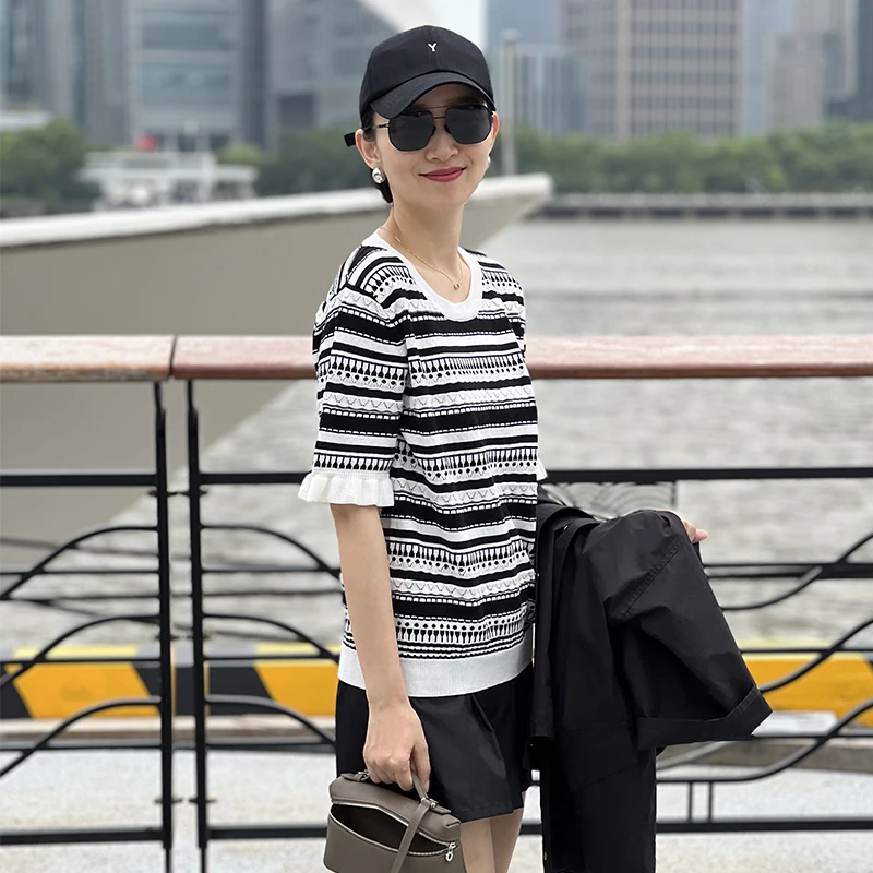 （粉丝专享)100%纯棉花边袖针织半袖