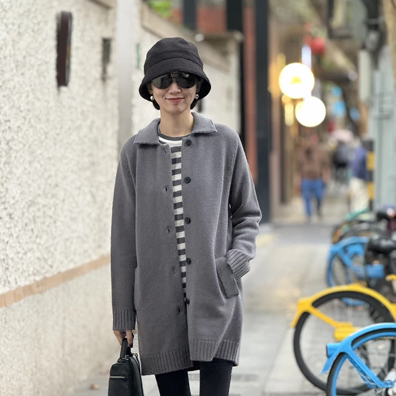 意大利MM款重工中长款羊绒针织大衣/5针高密/重磅