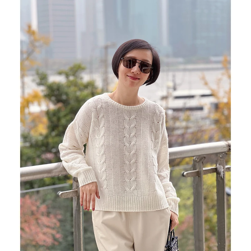 L.P款3针扭花轻柔山羊绒百搭小衫