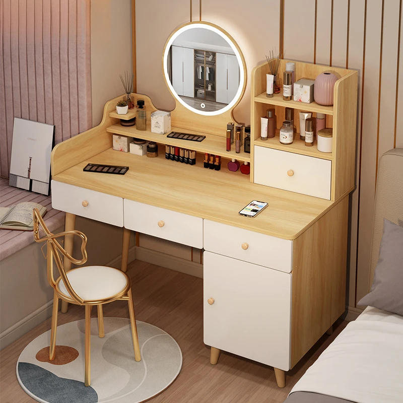 梳妆台卧室现代简约收纳柜一体书桌化妆桌小型ins网红台式化妆镜