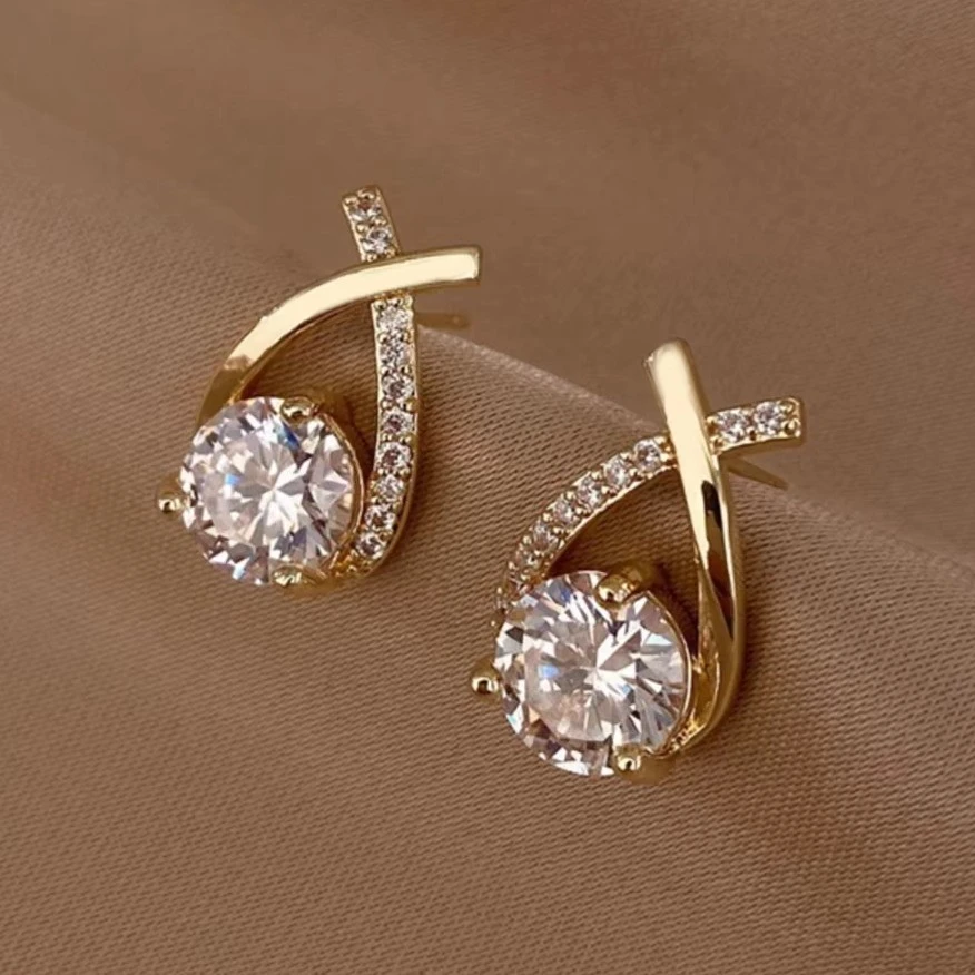 合金耳饰 超仙小清新几何状精致鱼尾交叉耳钉耳饰气质百搭耳环女