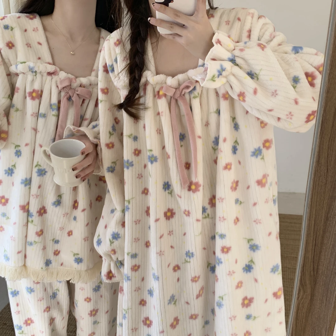 珊瑚绒睡裙女秋冬季加绒加厚甜美少女学生爆款冬天保暖睡衣家居服