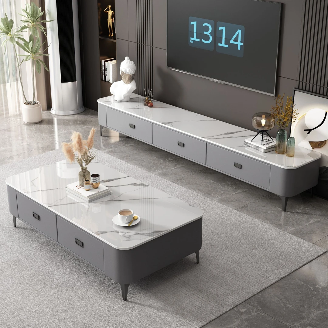 轻奢岩板茶几电视柜组合现代简约客厅家用大小户型储物意式茶桌