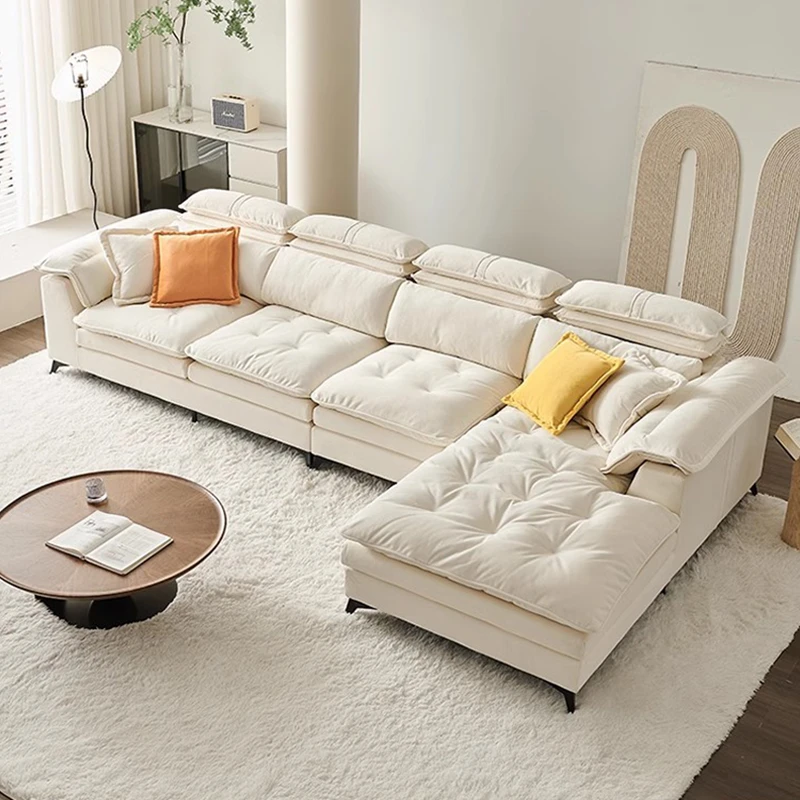 现代简约猫抓布贵妃沙发奶油风小户型轻奢客厅绒布沙发