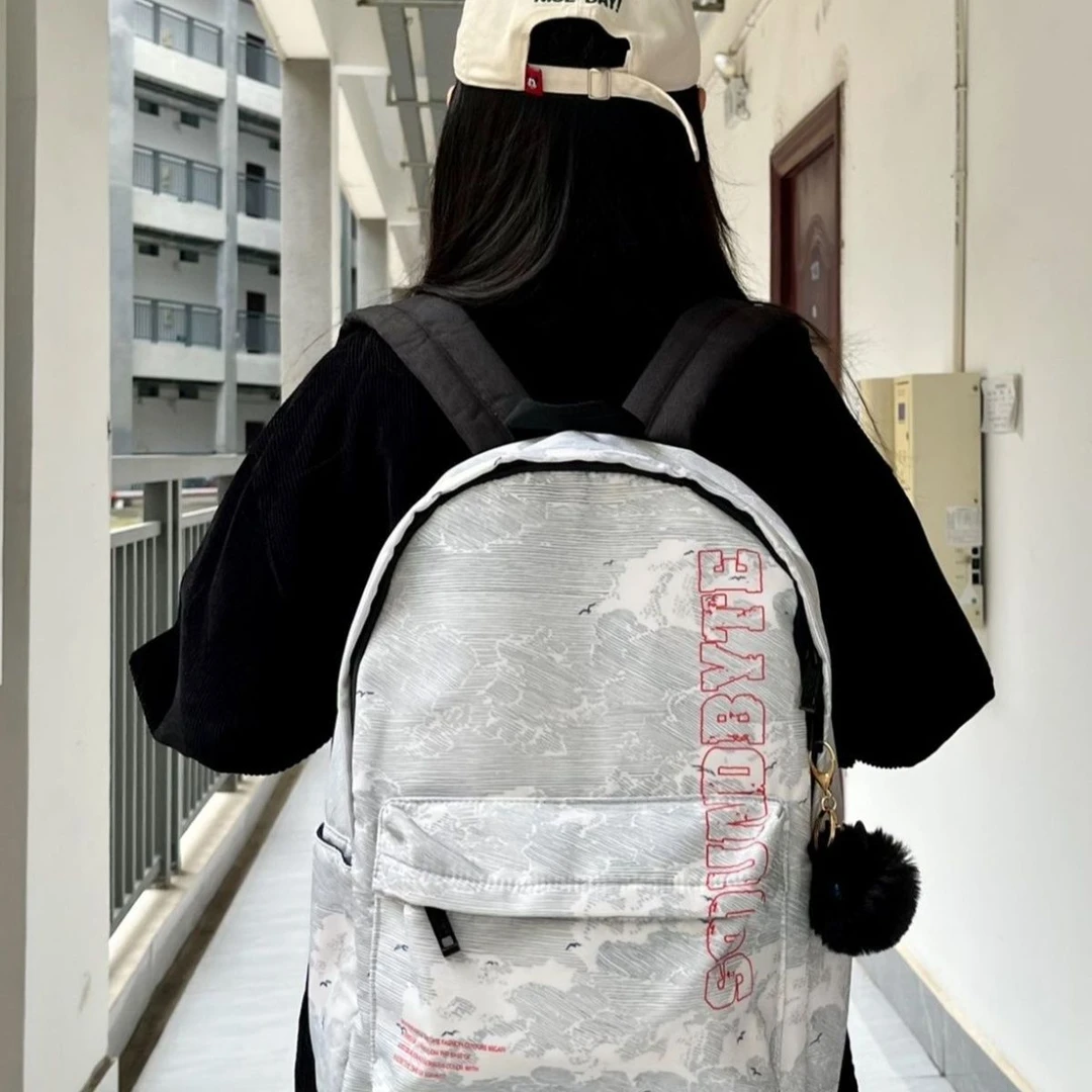 双肩包潮酷校园学生书包设计电脑包印花大学生高中生背包清仓休闲