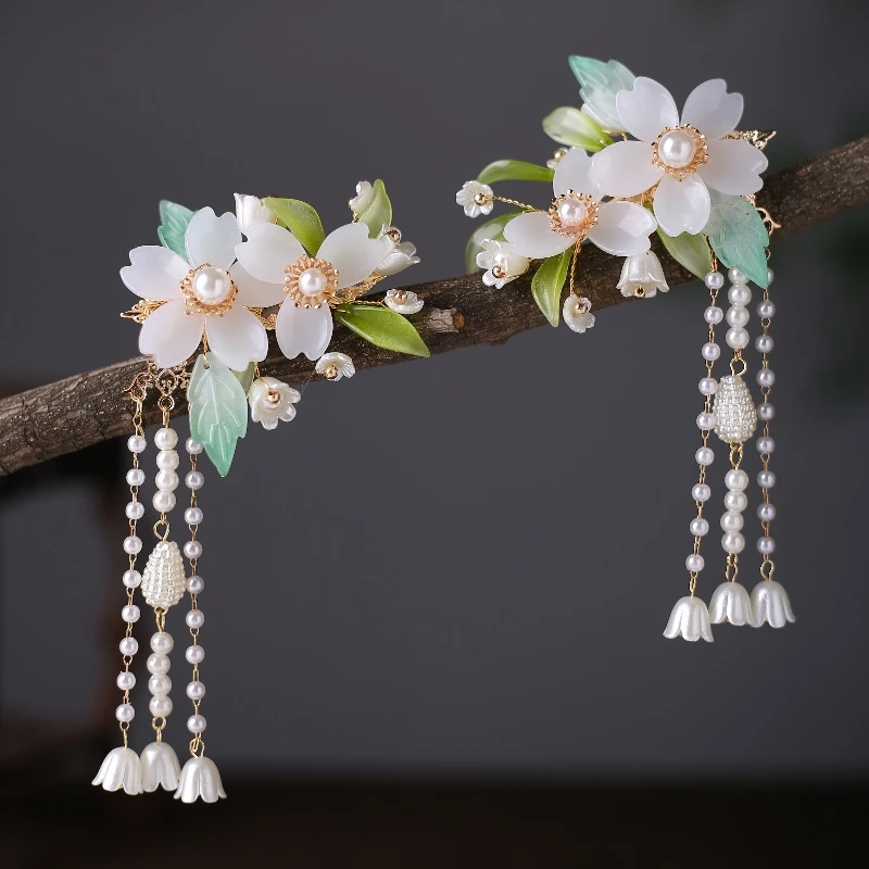 古风手工发夹琉璃花边流苏仙气侧夹头饰汉服配饰步摇复古国风