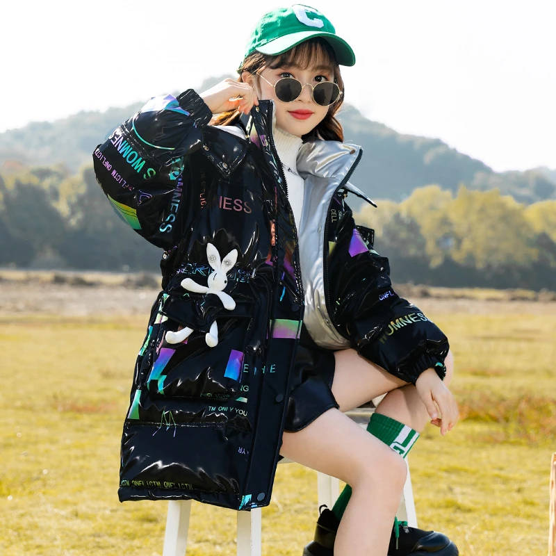 儿童羽绒服冬装2025洋气新款中大童冬季女童中长款亮面外套加厚潮