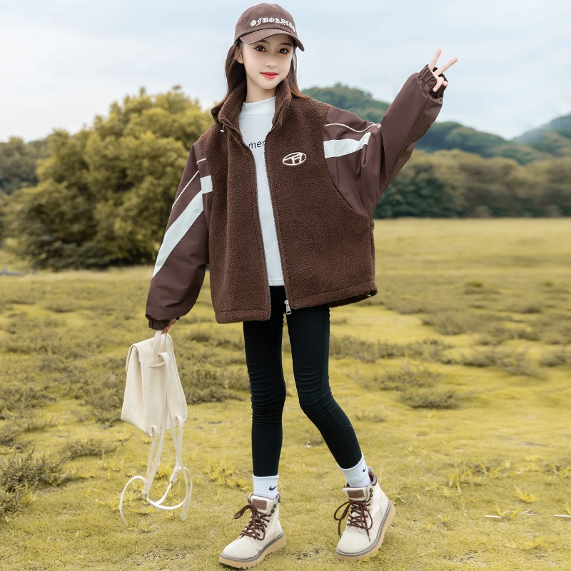 女童毛毛衣2025新款秋冬装中大童洋气韩版夹棉加厚冬季棉衣外套潮