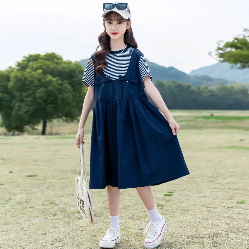 女童连衣裙2025新款洋气夏装中大童韩版假两件背带裙儿童夏季裙子