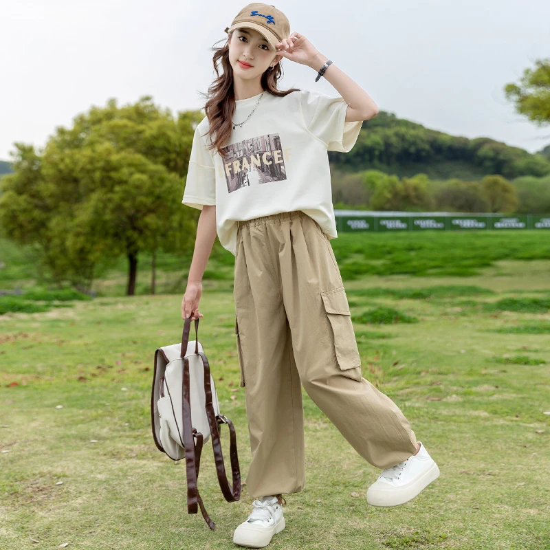 女童夏装2025新款洋气时髦套装中大童韩系工装裤夏季网红两件套潮