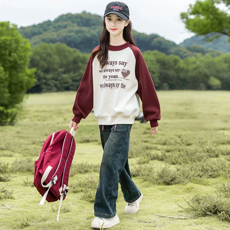 女童秋装卫衣2025新款洋气儿童圆领网红时髦中大童春秋套头上衣潮