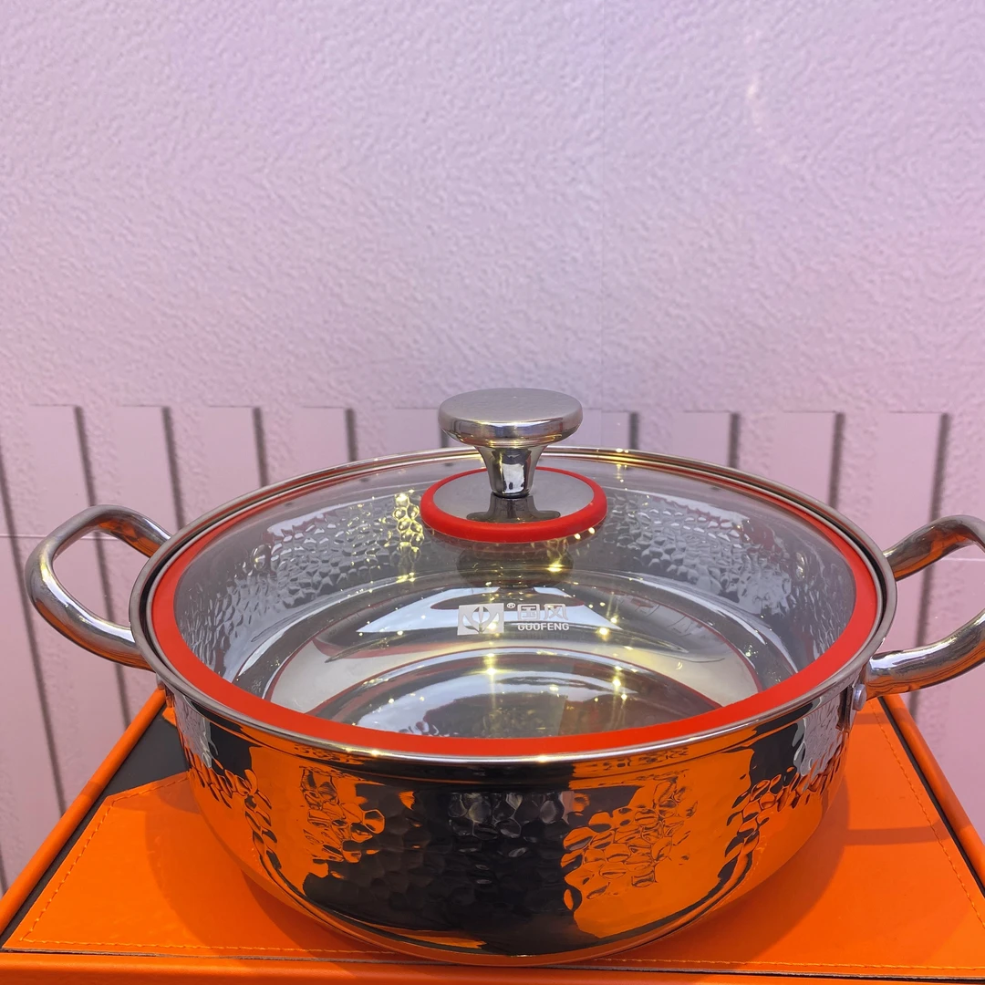 食品级304不锈钢锤纹清汤鸳鸯火锅家用大容量电磁炉燃气通用火锅